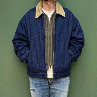 Double Indigo 石洗古着感做旧灯芯绒领羊毛内衬蓝色牛仔风雪夹克