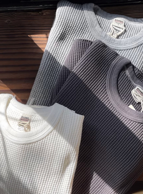 BARNS 四季打底美物 日产老式梭织机制重磅复古华夫格长袖T恤