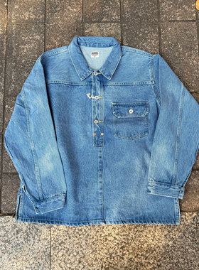 Barns 轻松复古 indigo蓝染水洗做旧 type I一代套头式牛仔夹克