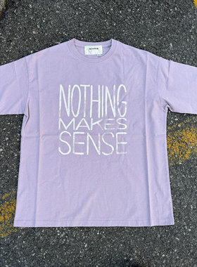 ANACHRONORM日本制 水洗做旧粉紫色型字母 slogan口号印花刺绣T恤