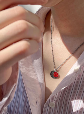 珐琅工艺笑脸双吊坠项链套装