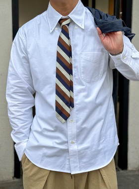 Workers Japan 日产天然贝壳扣SUPIMA棉牛津纺白色休闲长袖衬衫