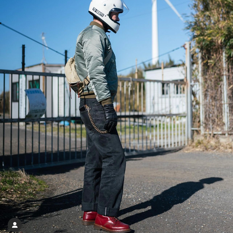 锥形靛蓝/硫化黑染机车牛仔裤