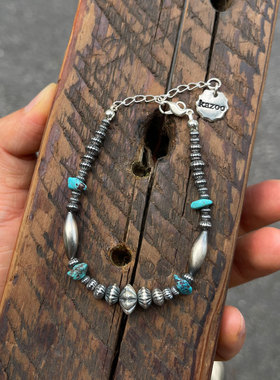 美国松石银籽珠925银珠复古手链