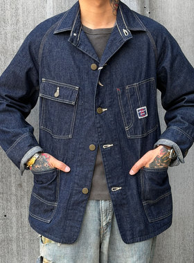 Workers Japan 10oz缓慢梭织全衣三本针复古多袋猫扣牛仔工装夹克