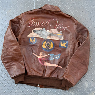 Eastman 重度水洗做旧手工彩绘小飞象皮章意大利马皮A2飞行夹克