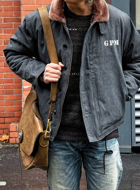 Kriff Mayer 成衣染色水洗做旧双面印花重磅毛内里N1复古甲板服