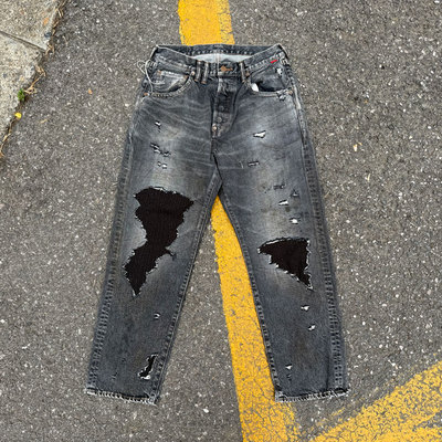 ANACHRONORM日本制 油污水洗刀割刺子补丁做修身小直筒牛仔裤