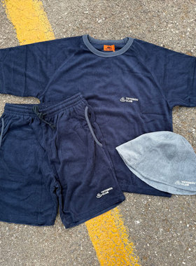 Kriff Mayer 柔软舒适情侣款 毛巾棉短袖短裤渔夫帽休闲3件套套装