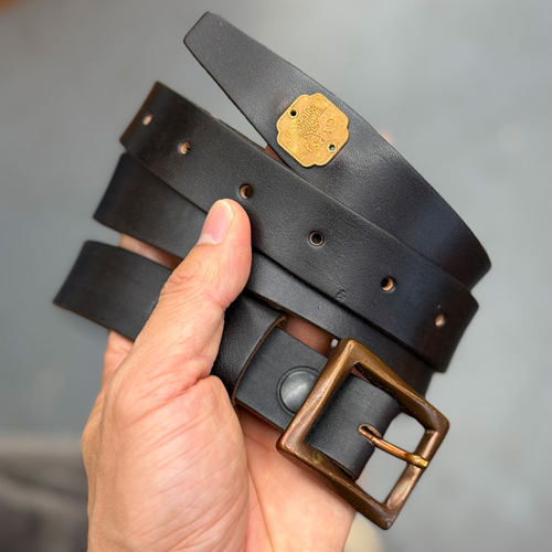 Gypsy Sons 层次搭配 联名款日本制牛皮黄铜复古窄版机车腰带皮带