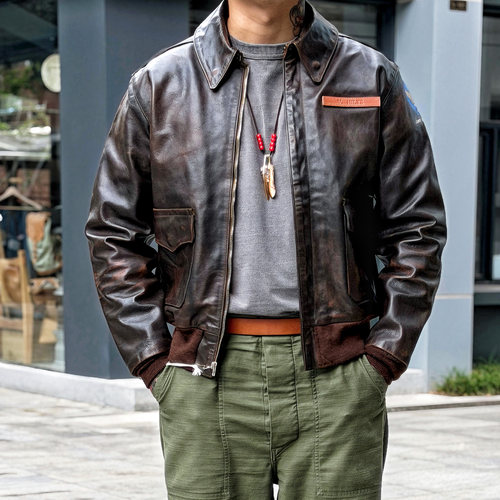 Eastman Leather 主理人手工上色做旧复古大逃亡A2马皮皮衣夹克