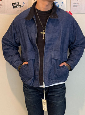 BARNS百搭单品 老式梭织机制复古蓝染灯芯绒插肩休闲通勤立领夹克