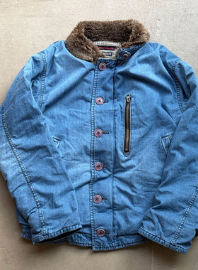 Blue Blue 保暖挡风 indigo 天然蓝染水洗做旧重磅复古N1甲板服