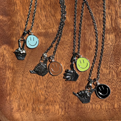 North Works微笑每天 古董摩根银币+珐琅工艺笑脸双吊坠项链套装