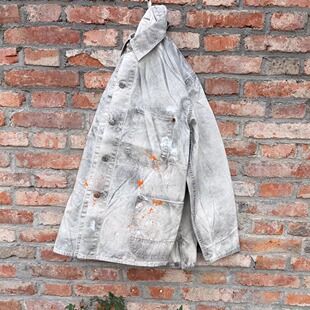 ANACHRONORM特价 日本重度炭黑油漆做旧复古四袋异布拼接工装夹克