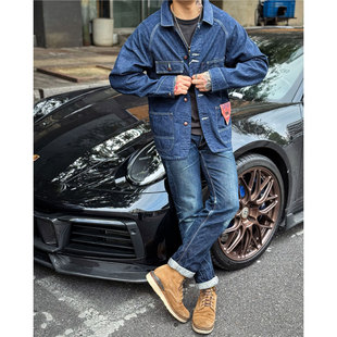 Workers Japan 9.5oz缓慢梭织三本针复古多袋猫扣牛仔工装夹克