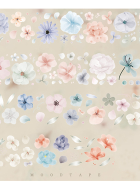 【胶带分装】moodtape 淡彩花语雾面pet特油手帐素材手账和纸胶带