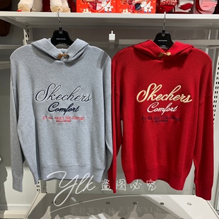 斯凯奇2026马年新年款 中性舒适柔软连帽套头红色喜庆卫衣L126U014