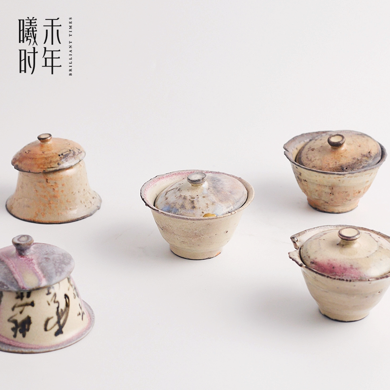 张汝佳手工柴烧粉引盖碗可养开片