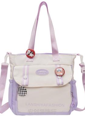 大容量学生手提袋拎书袋女生帆布补课包初中生提包补习袋斜挎包