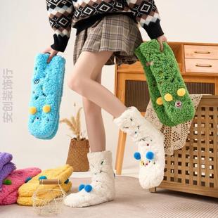 珊瑚绒袜子女童男新款长筒加绒防臭脚套晚上女款可爱秋冬袜套暖和