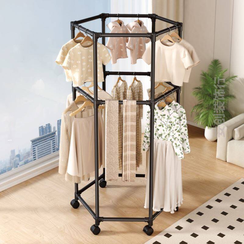 简易可移动多功能落地衣帽架家用卧室衣服收纳架子寝室阳台晾衣架