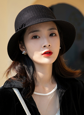 渔夫帽春秋款遮阳防晒百搭时尚洋气帽子女夏季显脸小薄款优雅盆帽