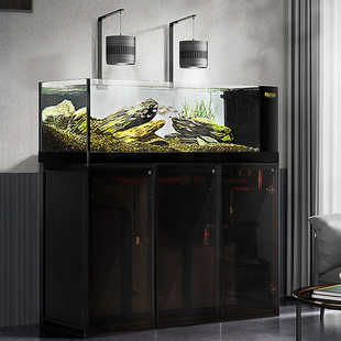 yee工业风南美溪流金鱼缸客厅底滤超白玻璃侧溢流下过滤水族箱