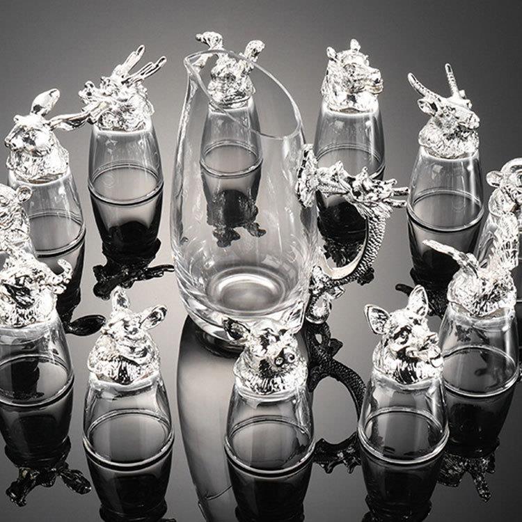 白酒杯分酒器套装十二生肖圆明园水晶家用酒盅中式酒具12只一口杯