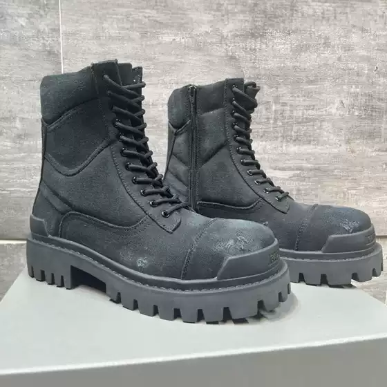 Boots Men's Boots High-Top Winter Round-Toe Mid-Calf Thick-Soled Big-Toe Derby Shoes Canvas Distressed Retro Boots