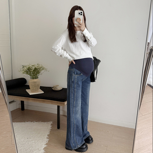 孕妇裤春季外穿2026新款女大码孕晚期春装直筒阔腿孕妇牛仔裤长裤