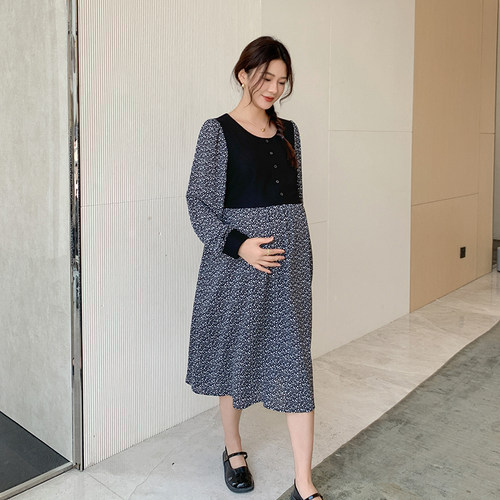 简育新款碎花孕妇连衣裙