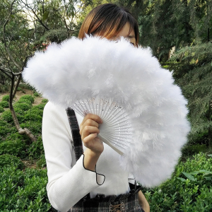 旗袍白色羽毛扇子表演扇中式古风装饰折扇中国风古典扇lolita扇子
