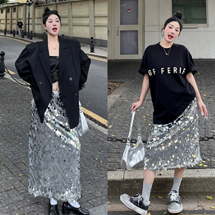 亮片半身裙女高腰显瘦设计感2025夏季名媛风小众中长款直筒裙子女