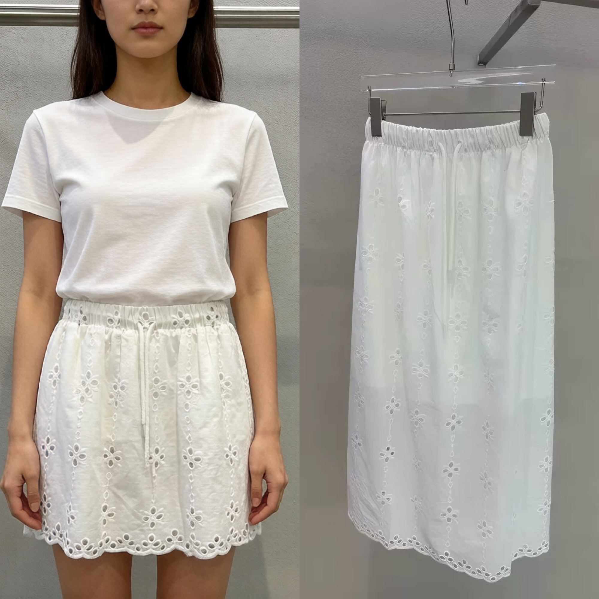 （现货高级感白色立体花朵开叉半身裙女夏季新款百搭时尚直筒字裙
