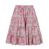 气活力高腰大摆a字中长裙 现货自制多巴胺格子木耳边半身裙女元