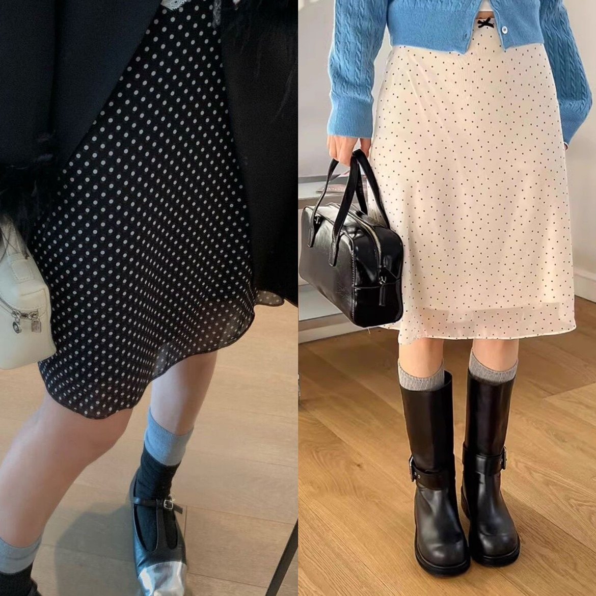 （现货miu系少女感法式波点半身裙女2025春款叠穿设计感小众短裙