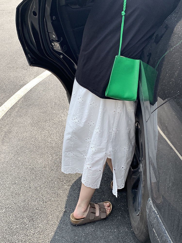 大码女装肥妹妹mm白色开叉半身裙春夏高腰宽松显瘦休闲长裙