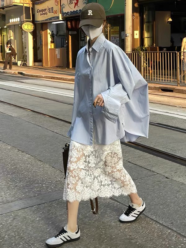 （现货2025夏季新款蕾丝拼接半身裙女高腰显瘦百搭中长款直筒裙