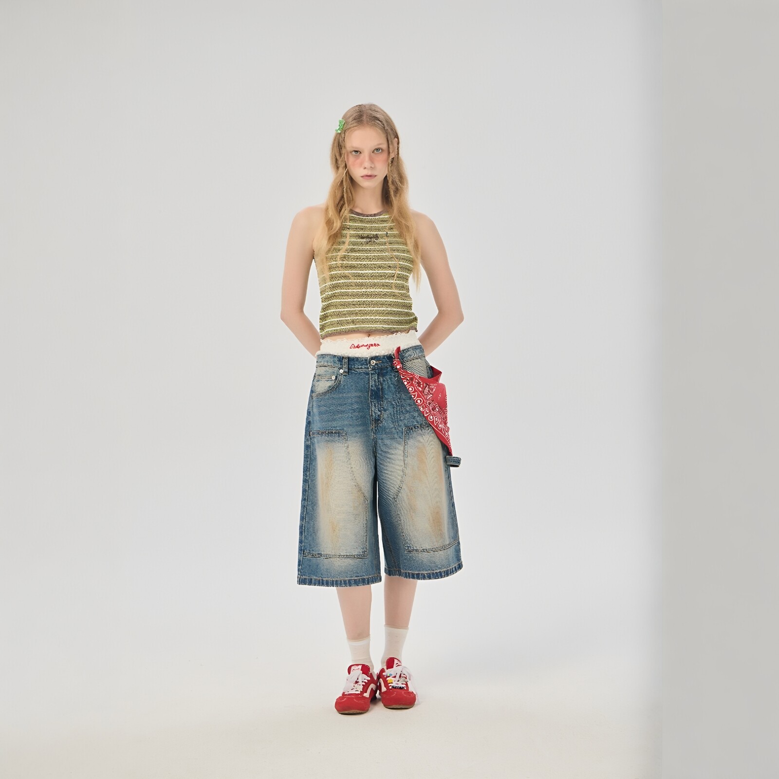 AIMEEWQ  新款夏季小怪兽冰爽丝色织条wt针织条纹背心  AM0783-1