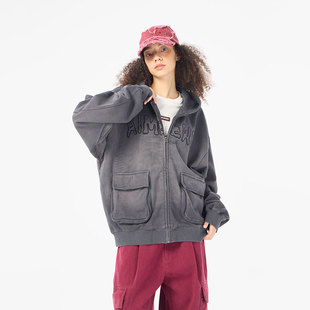 AIMEEWQ  25秋季小怪兽450克毛圈水洗工艺穆尔刺绣拉链外套AM0906