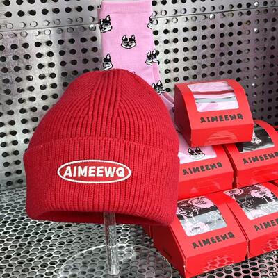 秋冬新款小怪兽刺绣针织帽男女通