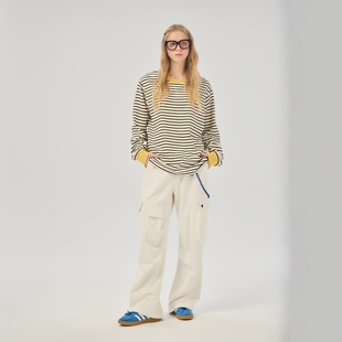 T恤 AIMEEWQ 小怪兽300克色织条纯棉LOGO条纹长袖 新款 AM1035 春季