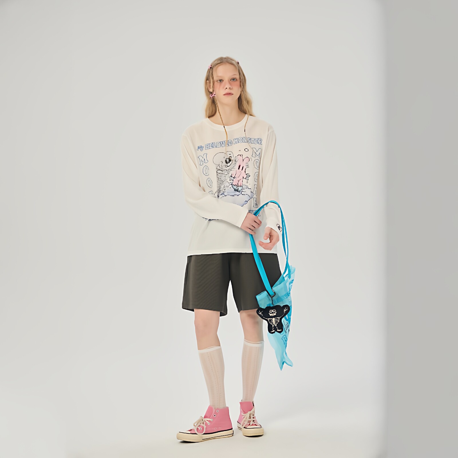 AIMEEWQ   新款春夏季小怪兽150克平纹骷髅moore长袖T恤  AM0881