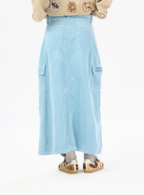 AIMEEWQ新款秋小怪兽复古纯棉灯芯绒线下同款字母口袋长裙AMS0911