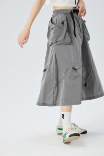 S6737 设计感堆堆褶皱高腰半身裙女春夏显瘦开叉长裙 AIMEEWQ 新款