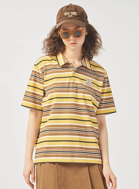 AIMEEWQ 25新款小怪兽纯棉32支双纱240g汗布条纹POLO领短袖AM0328