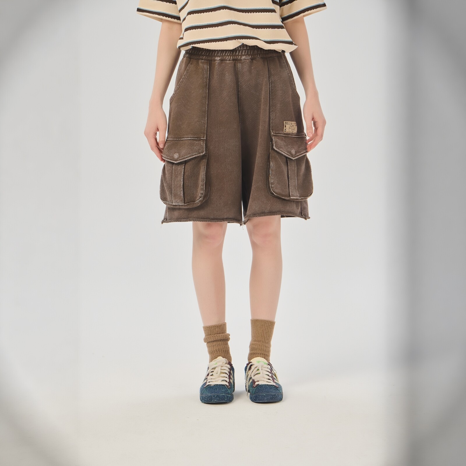 AIMEEWQ  新款小怪兽夏季380克毛圈纯棉名人口袋针织短裤AMS0667