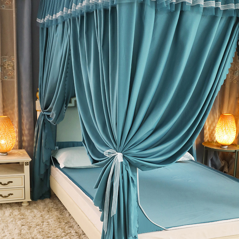 遮光坐床式双层蚊帐三开门拉链方帐卧室家用加密加厚双人床幔防尘