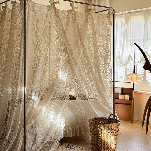 法式蕾丝蚊帐三开门宫廷落地床帘